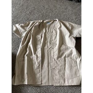 Mazel Button Up Short‎ Sleeve Scrub Top Khaki Size Large